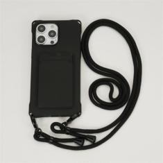 Imagem de Capa de cordão para iPhone 15 14 12 13 11 Pro Max Mini XS X XR 8 7 Plus Suporte para slot de cartão à prova de choque, capa de alça de colar crossbody, preta, para iPhone 13 Pro