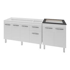 Imagem de Armario Cozinha Gabinete Pia De 140 Cm Camile Com Balcao Cooktop 4 Bocas Branco Jade