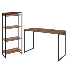 Imagem de Kit Escritório Estante 4 Prateleiras Com Mesa 120Cm Nogal