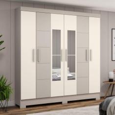 Imagem de Guarda-Roupa Solteiro Malbec 6 Portas 2 Gavetas com Espelho Cristal /Off White - Henn