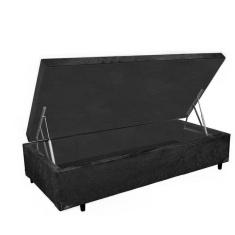 Imagem de Cama Box Baú Solteiro Suede Preto com Pistão 88x188x34x20interno