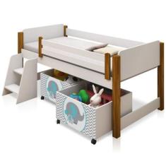 Imagem de Cama Juvenil Paty Branco Com Mel Com Baú Adesivado Filhote Azul - Mais