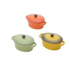 Imagem de Conjunto De 3 Mini Panelas Ovais De Porcelana, Com Tampa - 15cm