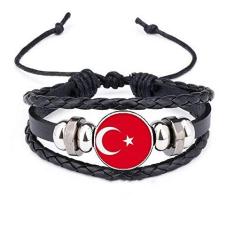 Imagem de DIYthinker Pulseira com contas de couro trançado com bandeira nacional da Turquia