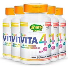 Imagem de Kit 5 Vita 4 Cálcio Magnésio Vitamina D e K2 Unilife 60 Cápsulas