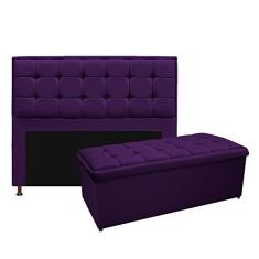 Imagem de Kit Cabeceira e Calçadeira Copenhague 195 cm King Size Suede Roxo AM Decor