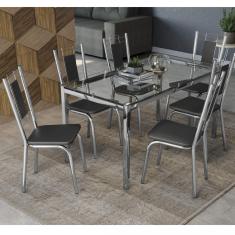 Imagem de Conjunto Sala De Jantar Mesa Tampo De Vidro Reno E 6 Cadeiras Florença Crome Kappesberg Cromado/