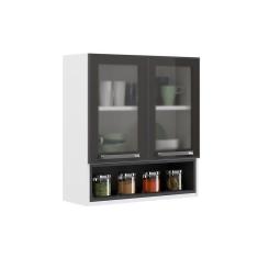 Imagem de Armário Aéreo de Cozinha Grafite 2 Portas com Vidro Florença