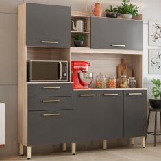 Imagem de Armário Cozinha Compacta 6 Portas 2 Gavetas 1 Espaço Forno Select Avena - Grafito Avena - Grafito