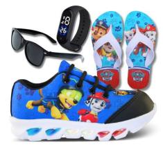 Imagem de Tênis De Led Infantil Masculino Patrulha Canina + Chinelo + Relógio +