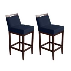 Imagem de Kit 2 Banquetas Alta Lyara em Madeira Maciça com Encosto Estofada