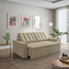 Imagem de Sofá Cama Retrátil e Reclinável 3 Lugares 220cm em Veludo com Molas e Braço Reto Palmeira Cabecasa M Bege