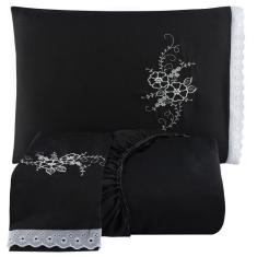 Imagem de Jogo De Cama Lençol Queen Bordado Advance 3 Peças - Preto - Casa Show
