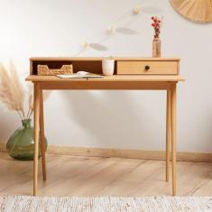 Imagem de Mesa Escrivaninha Madeira Retro 1 Gaveta Nicho Integrado Malina - Idim