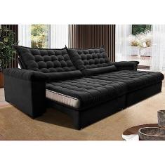 Imagem de Sofá Retrátil e Reclinável 2,75m Molas Ensacadas Cama Inbox Big Space com Bordado 3d Velusoft Preto