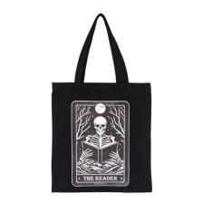 Imagem de Linlina Bolsa feminina de lona com cartão de tarô de caveira engraçada para compras de esqueleto estético, bolsa de ombro, reutilizável, sacola de presente, Branco
