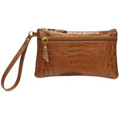 Imagem de Bolsa de Mão Clutch Carteira de Mao e Porta Celular Feminina em Couro Legítimo (Caramelo)