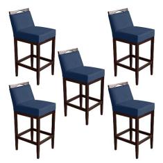 Imagem de Kit 5 Banquetas Alta Lyara em Madeira Maciça com Encosto Estofada