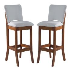 Imagem de Kit 2 Banquetas Alta Estofada Bianca 38x108Cm Madeira Linho Bege Cru L71