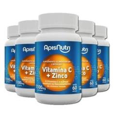 Imagem de Kit 5 Vitamina C+Zinco Apisnutri 1100mg 60 Cápsulas