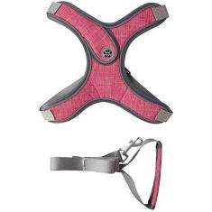 Imagem de Coleira Peitoral para Cachorros Ajustável com Guia de Passeio (Rosa, M)