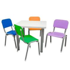 Imagem de Mesa Lisa Com 4 Cadeiras Wp Kids Azul Verde Lilás Laranja - Work Plast
