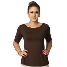 Imagem de Blusa Feminina Meia Manga Marrom com Proteção Solar UV Decote Canoa Evasê