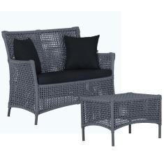 Imagem de 1 Sofá Área e Mesa Igapó Alumínio Pintura Preta Corda Náutica Estofado Impermeável Almofada 12 Trama