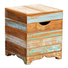 Imagem de Banqueta Banco Ripada Madeira Maciça Com Pátina