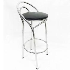 Imagem de Banqueta cromada alta assento preto - Poltronas do Sul