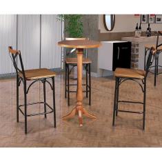 Imagem de Conjunto Bistrô Industrial Mesa Madeira com 3 Banquetas Alta Paris - Castanha