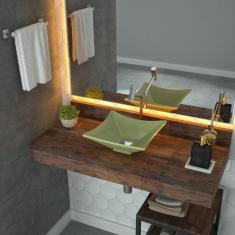 Imagem de Kit Cuba L30 Com Torneira Link 1062 Metal E Válvula Click 1''G + Sifão Cromado E Flexível  Compace Verde Acqua