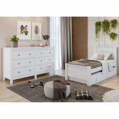 Imagem de Quarto de Solteiro Completo Bicama Athenas/Cômoda Maggiore Móveis Lopas Branco