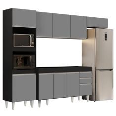 Imagem de Armário De Cozinha Modulada 4 Peças Cp10 Balcão Sem Tampo Preto/cinza - Lumil