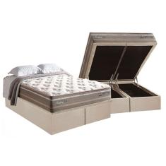 Imagem de Cama Box Baú Queen: Colchão Molas Herval Maxspring Moskow + Base CRC Suede Clean(158x198)