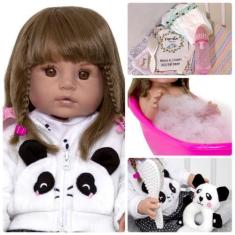 Imagem de Boneca Bebe Reborn Menina Realista Pandinha 100% Silicone - Cegonha Re