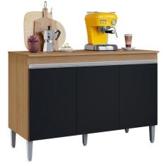 Imagem de Balcão Pia Manu 120cm com Tampo MDP - AJL Móveis, Amêndoa/Preto