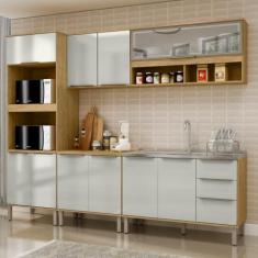 Imagem de Cozinha Modulada Verace 6 Peças com Aéreo 1200 Porta de Vidro e Torre 2 Fornos Marrocos/off White