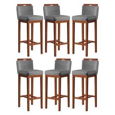 Imagem de Kit 6 Banquetas Média Gourmet para Cozinha 38x92 Cm Líbia Madeira Maci