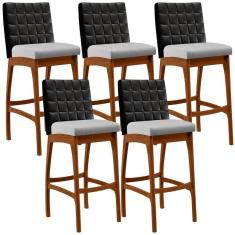 Imagem de Kit 05 Banquetas Altas Mila Preto Linho Cinza