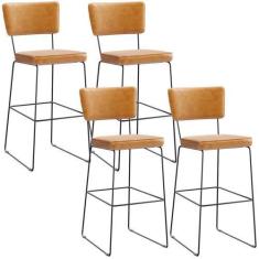 Imagem de Kit 4 Banquetas Altas Cozinha Sala Jantar Base Em Aço Fixa Allana L02 