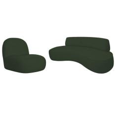 Imagem de Sofá Curvo 200cm 3 Lugares E 1 Poltrona Amsterdã Linho - Adj Decor Cor Verde