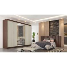 Imagem de Guarda Roupa Ripado com Espelho Central - Refletto-Ipê/Off White - Móveis Europa