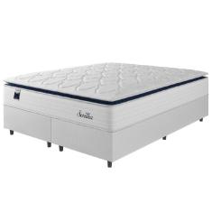 Imagem de Cama Box Casal King Colchão Molas Ensacadas Com Pillow Sevilha 193x203x71cm Branco/Cinza Hellen