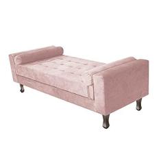 Imagem de Recamier Divã Felix Baú 195 cm Estofado Luiz XV Sofá 2 Lugares Suede Rosê Para Sala de Estar Consultório Quarto Recepção Escritório - AM Decor
