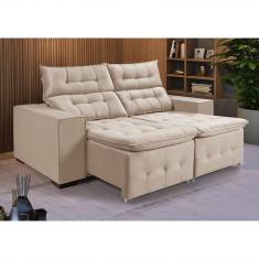 Imagem de Sofá Retratil Reclinável 3 Lugares Pillow Em Veludo 1,90 Palha Bege