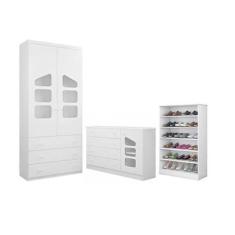 Imagem de Guarda Roupa Roupeiro 2 Porta E Gavetas + Cômoda Ludi Mdf + Sapateira