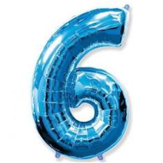 Imagem de Balão Metalizado Número 6 Azul - 1 metro