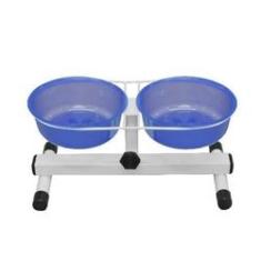 Imagem de Comedouro Bebedouro Duplo Regulagem Nº 03 Gato Branco Azul