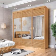 Imagem de Guarda-roupa Casal 3 Portas de Correr Ripadas com Espelho Samambaia Cabecasa Madeiramadeira Carvalho